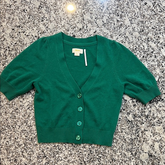 Anthropologie Maeve “Beth” green 100% cashmere button-up cardigan sweater -small - Picture 4 of 8